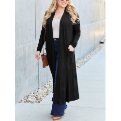 Women's Casual Open Front Cardigan with Pockets - Long Sleeve, Relaxed Fit, Solid Color, Stretchy Rayon Blend, Machine Washable - Perfect for Spring & Fall