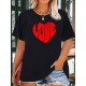 Women's Casual Black Heart Print Love Graphic Tee - Short Sleeve Crew Neck, Polyester Knit T-Shirt