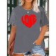 Women's Casual Black Heart Print Love Graphic Tee - Short Sleeve Crew Neck, Polyester Knit T-Shirt