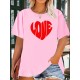 Women's Casual Black Heart Print Love Graphic Tee - Short Sleeve Crew Neck, Polyester Knit T-Shirt