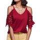 Plus Size Women'S V-Neck Lace Off-Shoulder Short-Sleeved T-Shirt