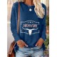 Women's Plus Size Casual Bull Head Print T-Shirt - Comfy Long Sleeve, Round Neck Top for Spring & Fall