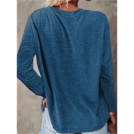 Women's Plus Size Casual Bull Head Print T-Shirt - Comfy Long Sleeve, Round Neck Top for Spring & Fall