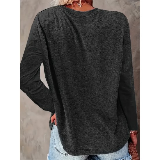 Women's Plus Size Casual Bull Head Print T-Shirt - Comfy Long Sleeve, Round Neck Top for Spring & Fall