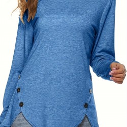 Plus Size Women's Irregular Button-hem Long-sleeved Loose T-shirt