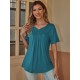 Stylish V-Neck Plus Size T-Shirt - Women Plus Size Clothing, Elegant Button Front, Short Sleeve, Pleated Detail, Perfect for Spring & Summer