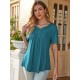 Stylish V-Neck Plus Size T-Shirt - Women Plus Size Clothing, Elegant Button Front, Short Sleeve, Pleated Detail, Perfect for Spring & Summer