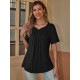 Stylish V-Neck Plus Size T-Shirt - Women Plus Size Clothing, Elegant Button Front, Short Sleeve, Pleated Detail, Perfect for Spring & Summer