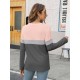 Tooluck Plus Size Women's Casual Color Block Long Sleeve Tops Crew Neck Loose Fit Blouses