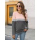 Tooluck Plus Size Women's Casual Color Block Long Sleeve Tops Crew Neck Loose Fit Blouses