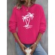 2 Packs Plus Size Coconut Tree Print Sweatshirt, Casual Long Sleeve Crew Neck Pullover Sweatshirt, Women's Plus Size Clothing