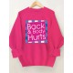 Plus Size Cozy Back & Body Hurts Print Pullover Sweatshirt - Soft, Casual, Long Sleeve Crew Neck Design for Fall & Spring - Women's Comfortable Plus Size Clothing for Everyday Wear