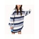 Long Sleeve Fashion Stripe Printing Womens Casual Round Neck Loose Pullover T-shirt