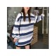 Long Sleeve Fashion Stripe Printing Womens Casual Round Neck Loose Pullover T-shirt