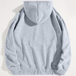 Plus Size Basic Sweatshirt, Women's Plus Letter Print Long Sleeve Slight Stretch Drawstring Hoodie With Kangaroo Pocket