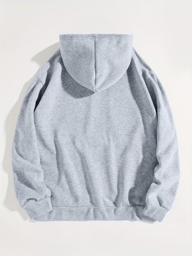 Plus Size Basic Sweatshirt, Women's Plus Letter Print Long Sleeve Slight Stretch Drawstring Hoodie With Kangaroo Pocket