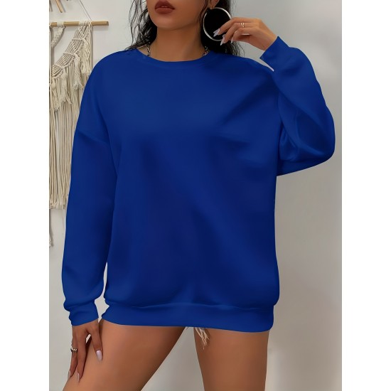 Plus Size Simple Solid Crew Neck Pullover Sweatshirt, Women's Casual Long Sleeve Clothing