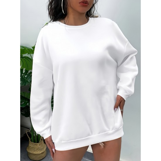 Plus Size Simple Solid Crew Neck Pullover Sweatshirt, Women's Casual Long Sleeve Clothing