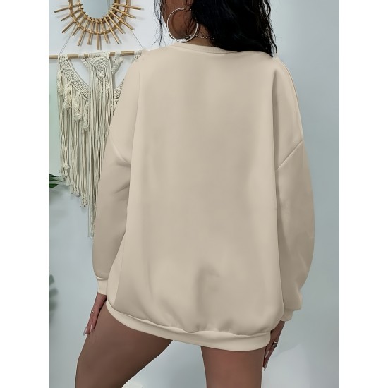 Plus Size Simple Solid Crew Neck Pullover Sweatshirt, Women's Casual Long Sleeve Clothing