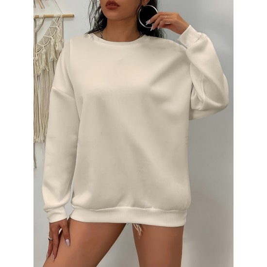 Plus Size Simple Solid Crew Neck Pullover Sweatshirt, Women's Casual Long Sleeve Clothing