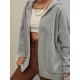 Plus Size Solid Color Zip Front Hoodie, Simple Casual Drawstring Long Sleeve Hooded Sweatshirt, Women's Plus Size Clothing