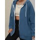 Plus Size Solid Color Zip Front Hoodie, Simple Casual Drawstring Long Sleeve Hooded Sweatshirt, Women's Plus Size Clothing