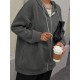 Plus Size Solid Color Zip Front Hoodie, Simple Casual Drawstring Long Sleeve Hooded Sweatshirt, Women's Plus Size Clothing