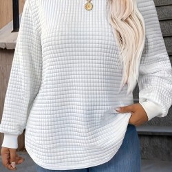 [Customer Favorite] Elegant Plus Size Solid Color Sweatshirt for Women - Crew Neck, Long Sleeve, Stretch Fabric, Machine Washable - Perfect for Fall/Winter