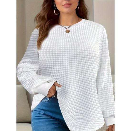 [Customer Favorite] Elegant Plus Size Solid Color Sweatshirt for Women - Crew Neck, Long Sleeve, Stretch Fabric, Machine Washable - Perfect for Fall/Winter