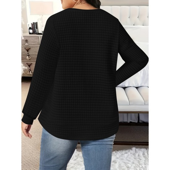 [Customer Favorite] Elegant Plus Size Solid Color Sweatshirt for Women - Crew Neck, Long Sleeve, Stretch Fabric, Machine Washable - Perfect for Fall/Winter