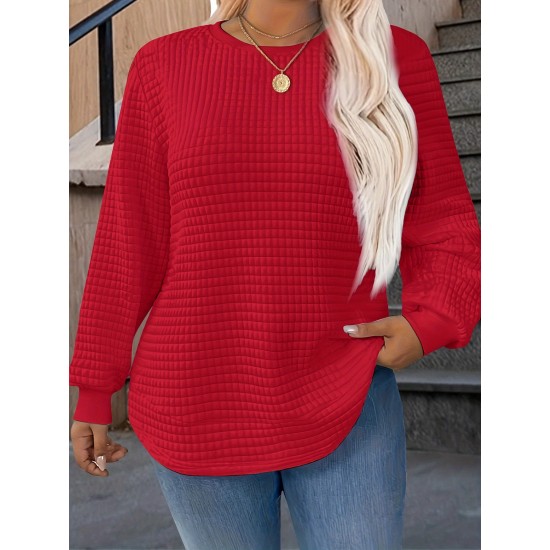 [Customer Favorite] Elegant Plus Size Solid Color Sweatshirt for Women - Crew Neck, Long Sleeve, Stretch Fabric, Machine Washable - Perfect for Fall/Winter