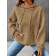 Plus Size Solid Color Waffle Long Sleeve Hooded Sweatshirt, Casual Drawstring Kangaroo Pocket Hoodie, Women's Clothing