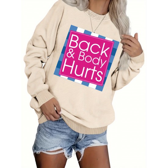 Plus Size Letter Print Sweatshirt, Crew Neck Casual Sweatshirt For Fall & Spring, Women's Plus Size Clothing