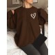 Plus Size Heart Print Pullover Sweatshirt, Casual Long Sleeve Crew Neck Sweatshirt For Fall & Spring, Women's Plus Size Clothing