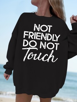 Plus Size Do Not Touch Print Sweatshirt, Casual Long Sleeve Crew Neck Pullover Sweatshirt, Women's Plus Size Clothing