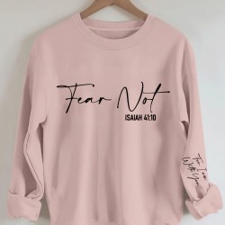 Plus Size Fear Not Print Pullover Sweatshirt, Casual Long Sleeve Crew Neck Sweatshirt For Fall & Winter, Women's Plus Size Clothing