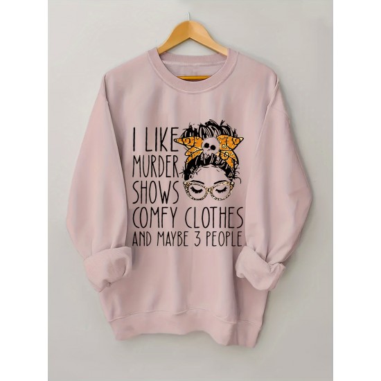 Plus Size I Like Print Sweatshirt, Casual Long Sleeve Crew Neck Pullover Sweatshirt, Women's Plus Size Clothing