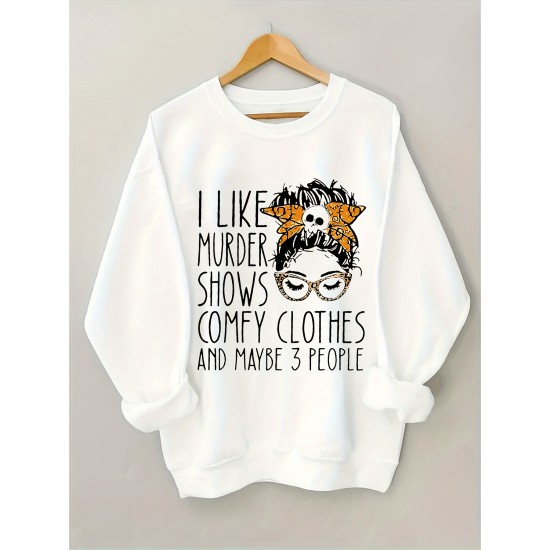 Plus Size I Like Print Sweatshirt, Casual Long Sleeve Crew Neck Pullover Sweatshirt, Women's Plus Size Clothing