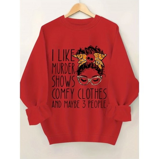 Plus Size I Like Print Sweatshirt, Casual Long Sleeve Crew Neck Pullover Sweatshirt, Women's Plus Size Clothing