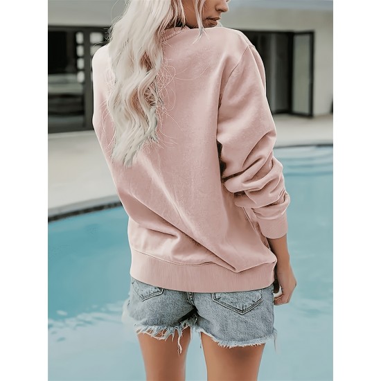 Plus Size Letter Print Sweatshirt, Casual Crew Neck Long Sleeve Pullover Sweatshirt For Spring & Fall, Women's Plus Size Clothing