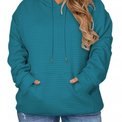 Women's Plus Size Hoodies Casual Long Sleeve Sweatshirts Drawstring Pullover Tops With Pocket