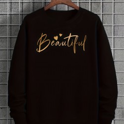 Plus Size Beautiful Print Sweatshirt, Casual Long Sleeve Crew Neck Pullover Sweatshirt, Women's Plus Size Clothing