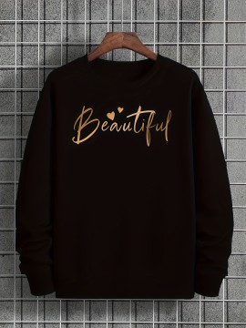 Plus Size Beautiful Print Sweatshirt, Casual Long Sleeve Crew Neck Pullover Sweatshirt, Women's Plus Size Clothing