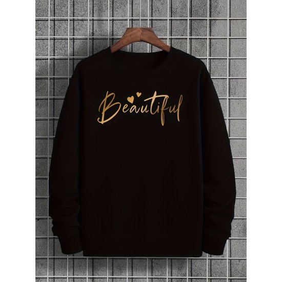 Plus Size Beautiful Print Sweatshirt, Casual Long Sleeve Crew Neck Pullover Sweatshirt, Women's Plus Size Clothing