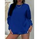 1pc Women'S Plus Size Fashion Sweatshirt, 100% Polyester Crew Neck Pullover with Slight Stretch, Solid Color Knit Fabric for Fall/Winter