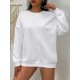 1pc Women'S Plus Size Fashion Sweatshirt, 100% Polyester Crew Neck Pullover with Slight Stretch, Solid Color Knit Fabric for Fall/Winter