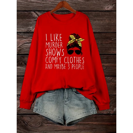 Plus Size Woman & Letter Print Sweatshirt, Casual Long Sleeve Crew Neck Sweatshirt, Women's Plus Size Clothing