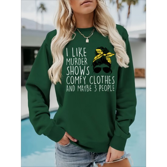 Plus Size Woman & Letter Print Sweatshirt, Casual Long Sleeve Crew Neck Sweatshirt, Women's Plus Size Clothing