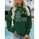 Plus Size Woman & Letter Print Sweatshirt, Casual Long Sleeve Crew Neck Sweatshirt, Women's Plus Size Clothing