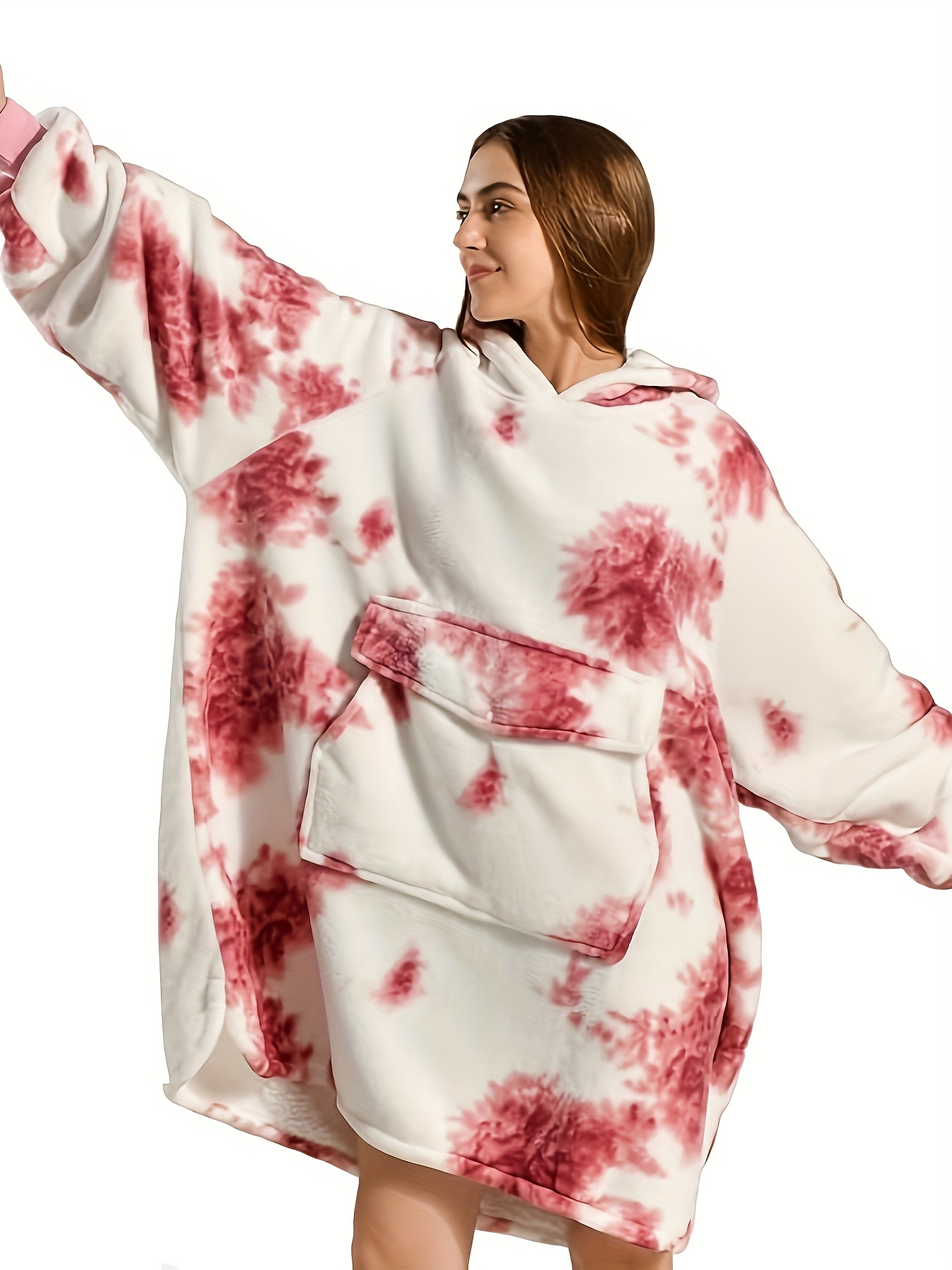 cozy oversized sherpa fleece hoodie blanket tie dye wearable blanket with     warm shawl wrap for women and   birthday gift non stretch knit fabric hand washable details 4